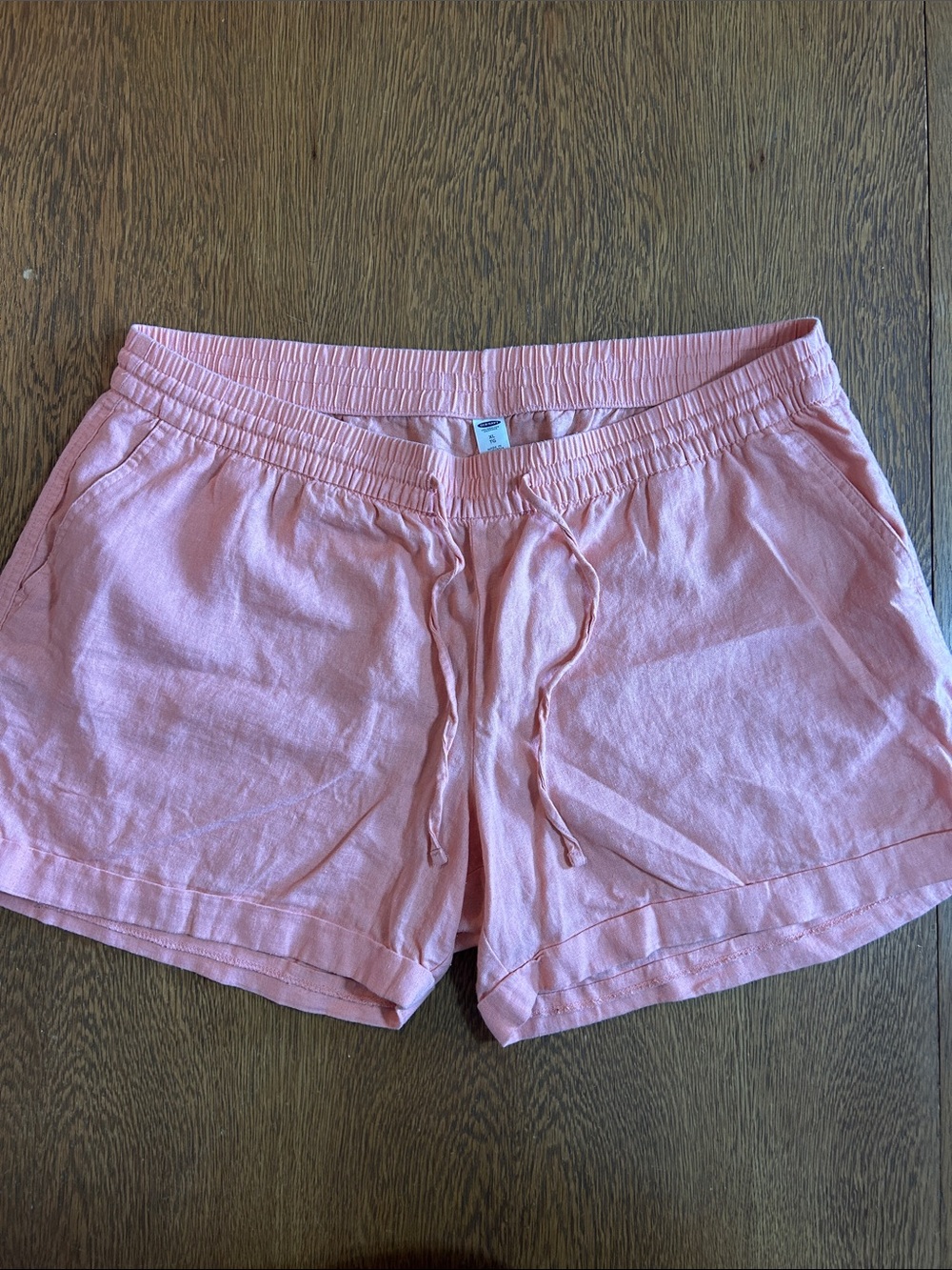 Women's peach Drawstring Linen Blend Shorts